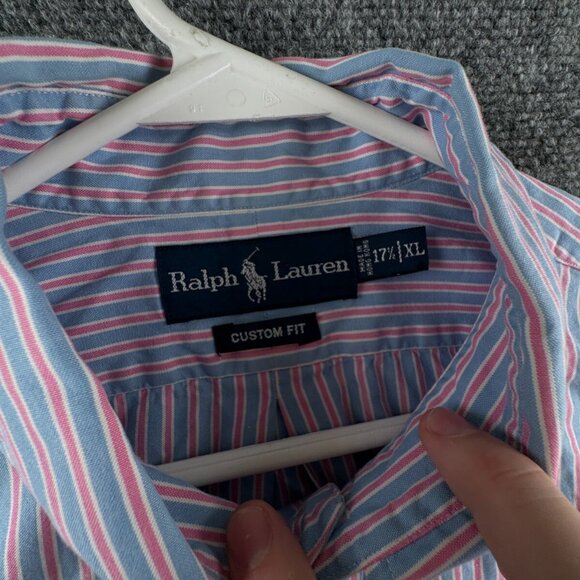 Ralph Lauren Men Long Sleeve Button Up Shirt Adult Striped Pink Blue XL Custom - Picture 8 of 11